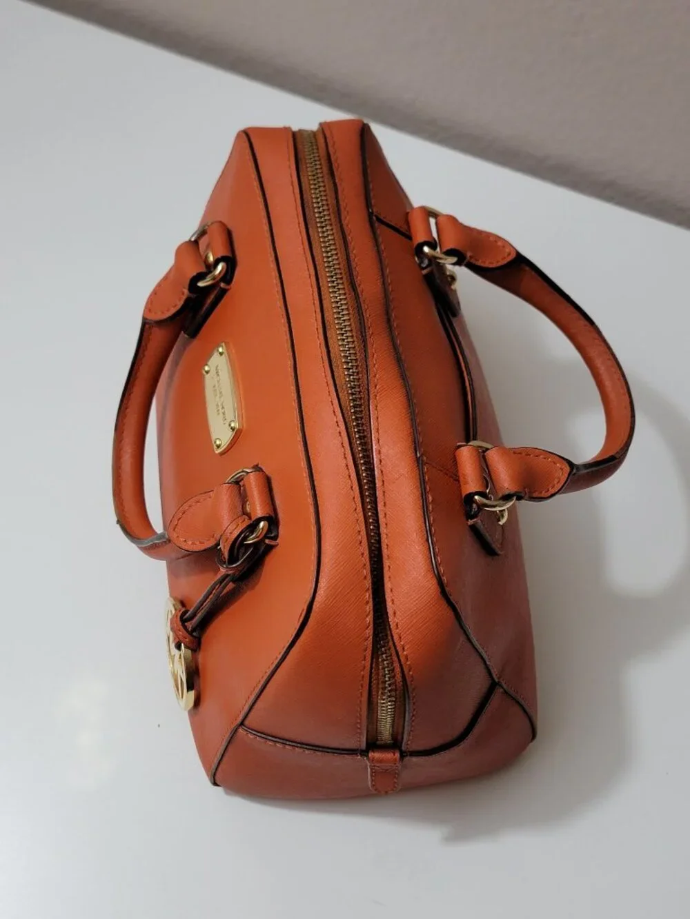 Michael Kors Small Satchel Burnt Orange Saffiano Leather Gold Top Handle Bag